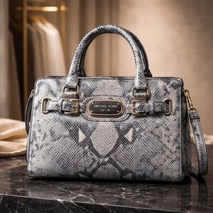 Michael Kors "Hamilton" Gray Python Satchel With Crossbody Strap